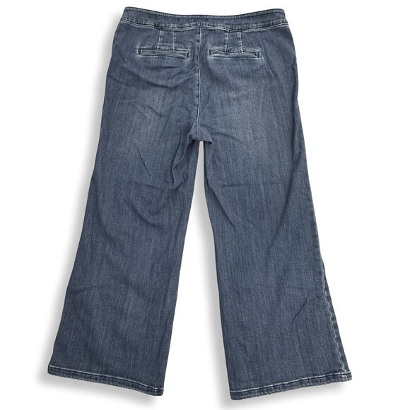 J. Jill Jeans Womens 8 Tab-Waist Full Leg Crops Blue Wide Denim Stretch Pants - Picture 3 of 10
